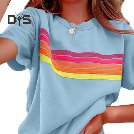 Женский комплект из 2 предметов: футболка с коротким рукавом и круглым вырезом, эластичная резинка на талии, широкие шорты, комплект в стиле пэчворк, уличный стиль