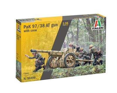 Italeri Масштаб Вторая мировая война Немецкое орудие с 4 артиллеристами Пластиковая модель IT96460 1/35 7,5 см PaK97/38 Противотанковое Фигурки, Набор, (Пушка)