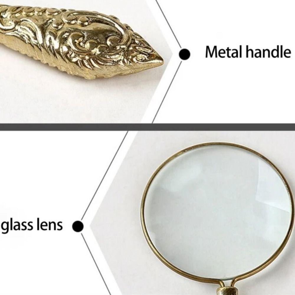 Metal Handheld Magnifier Delicate Pattern Magnifying Glass 5X Carved Magnifier  Reading Book