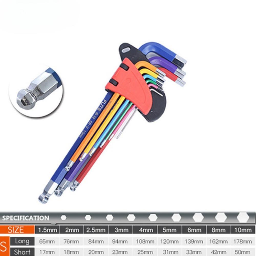 1 набор шестигранных ключей L-образный набор гаечных ключей для винтов-шестигранников 9 шт. набор шестигранных ключей с длинной ручкой 1,5 мм до 10 мм шестигранный гаечный ключ ручные инструменты для ремонта велосипеда