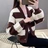 Осень Новый стиль женский полосатый свитер вязаный кардиган пальто женский короткий топ весна и осень
