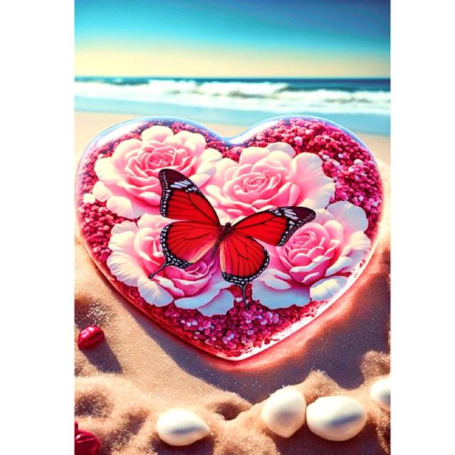 Романтический пляж 5D DIY Алмазная картина Бабочка Роза Любовь Пейзаж Полный Круглый Алмазная вышивка Мозаика Вышивка крестом