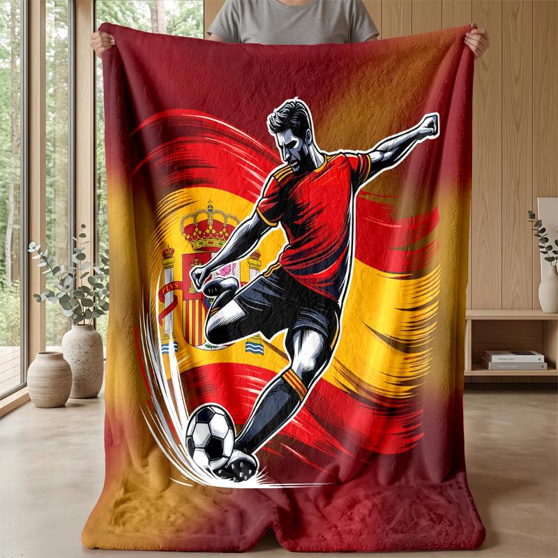 Spain football Printed Flannel Blanket Skin Friendly Warm Decorative Throw for Indoor Couch Bed Daily Use