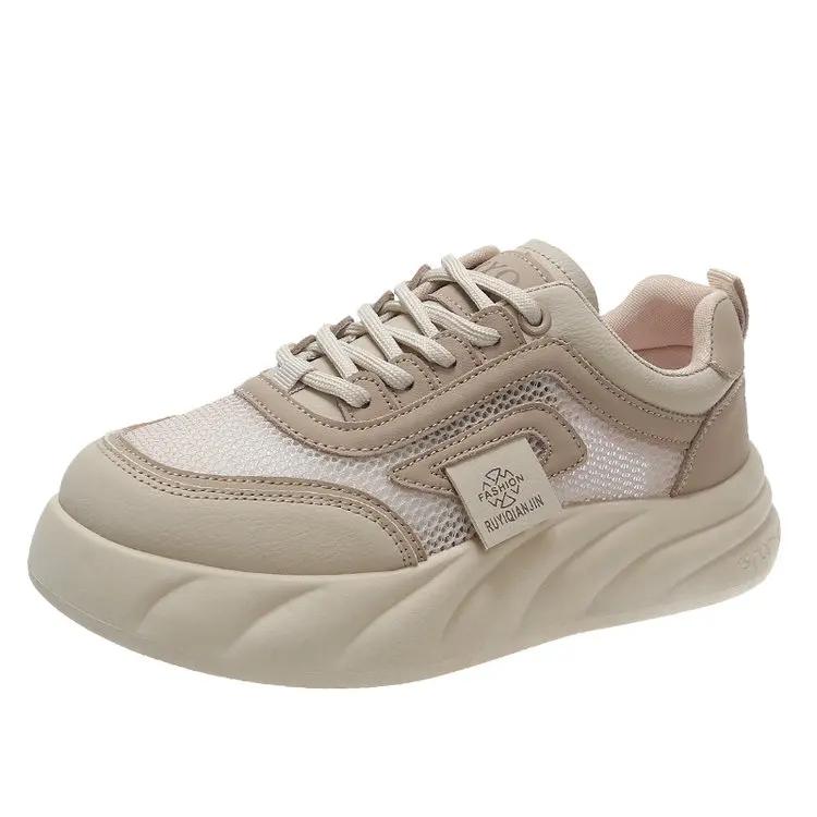 Мода 2024 года, новые женские туфли на плоской подошве, повседневные женские спортивные туфли с толстой подошвой и круглым носком, новые летние туфли для ползания