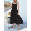 Women Vacation Style Solid Color High Waist Sleeveless Hanging Neck Long Dresses