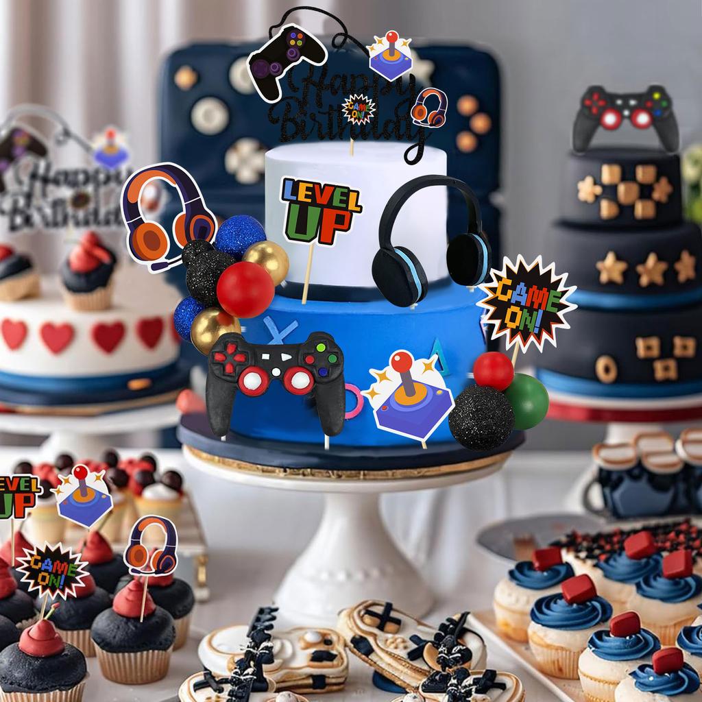Видеоигры Торт Топперы Видеоигры С Днем Рождения Контроллер Гарнитура Украшения Торта Шар Украшения Торта