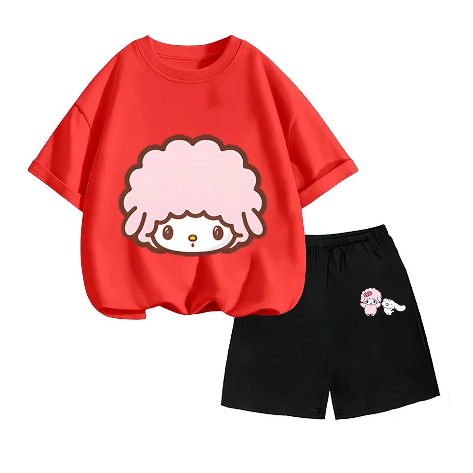 Летний повседневный комплект с мультяшным принтом, короткий рукав, детская одежда, горячая распродажа