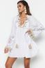 Women's Fashion New Dress White Mini Woven Embroidered 100% Cotton Beach Dress