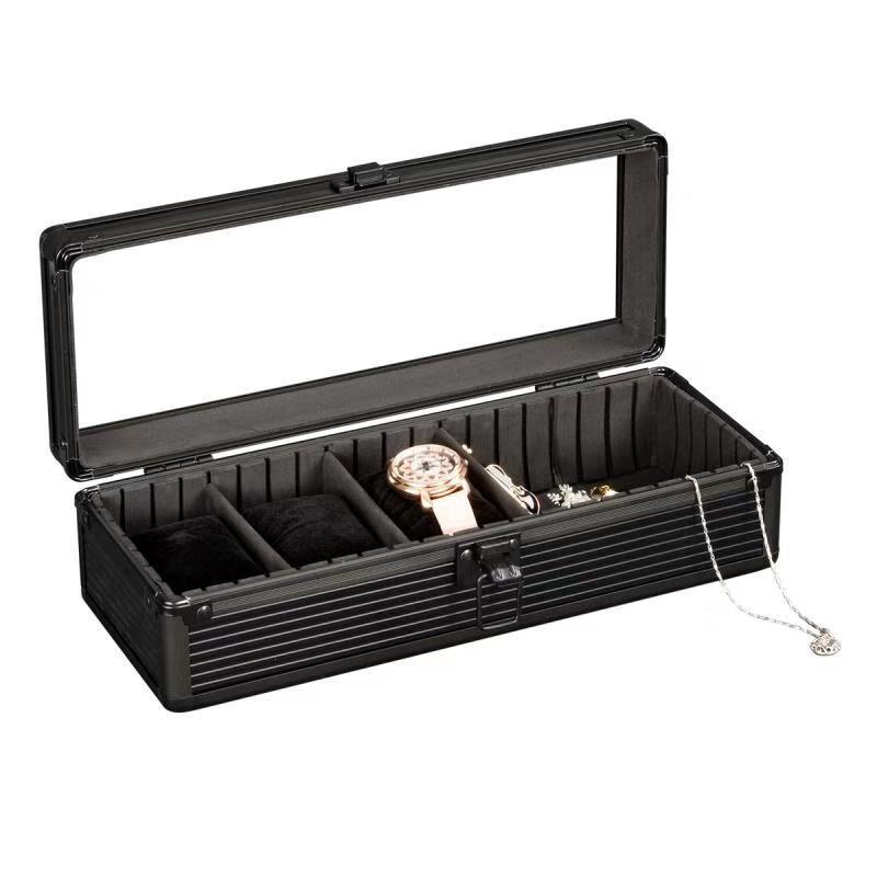 Алюминиевая коробка для хранения часов с 4 отделениями - Ударопрочный и запираемый подарочный кейс