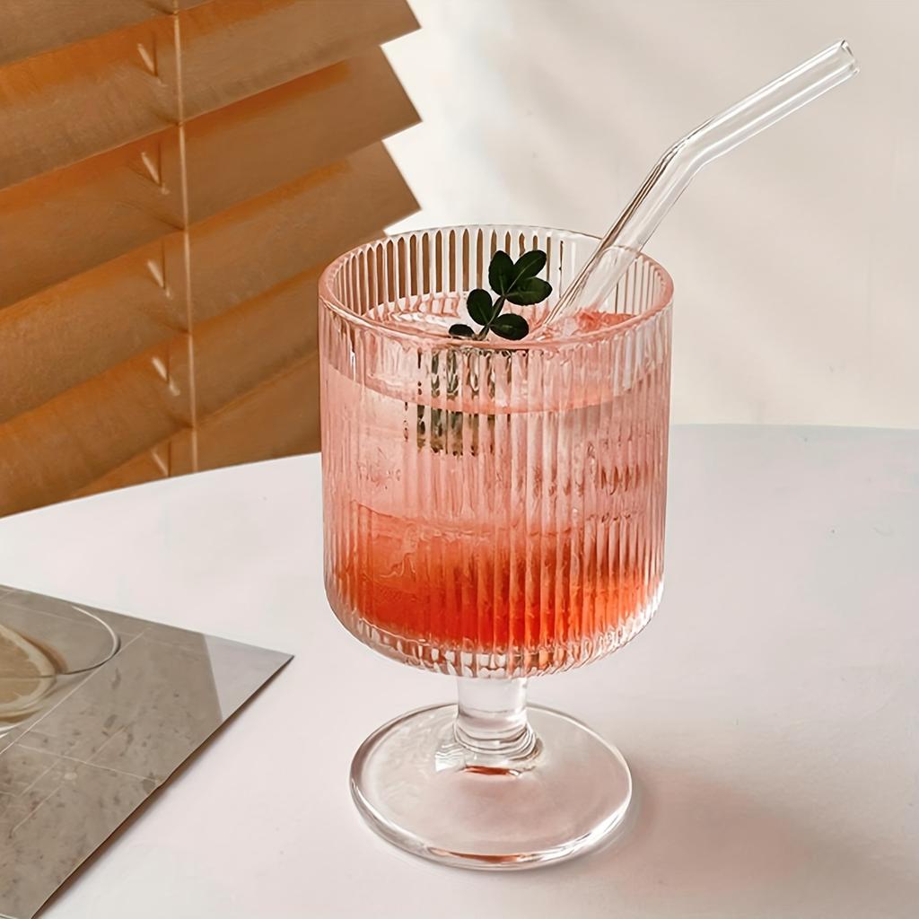 4 шт. Стеклянные чашки в вертикальную полоску Чашка для воды Чашки для кофе со льдом Десертные стаканы для сока Чай с молоком Мороженое и многое другое Летняя зимняя посуда для напитков