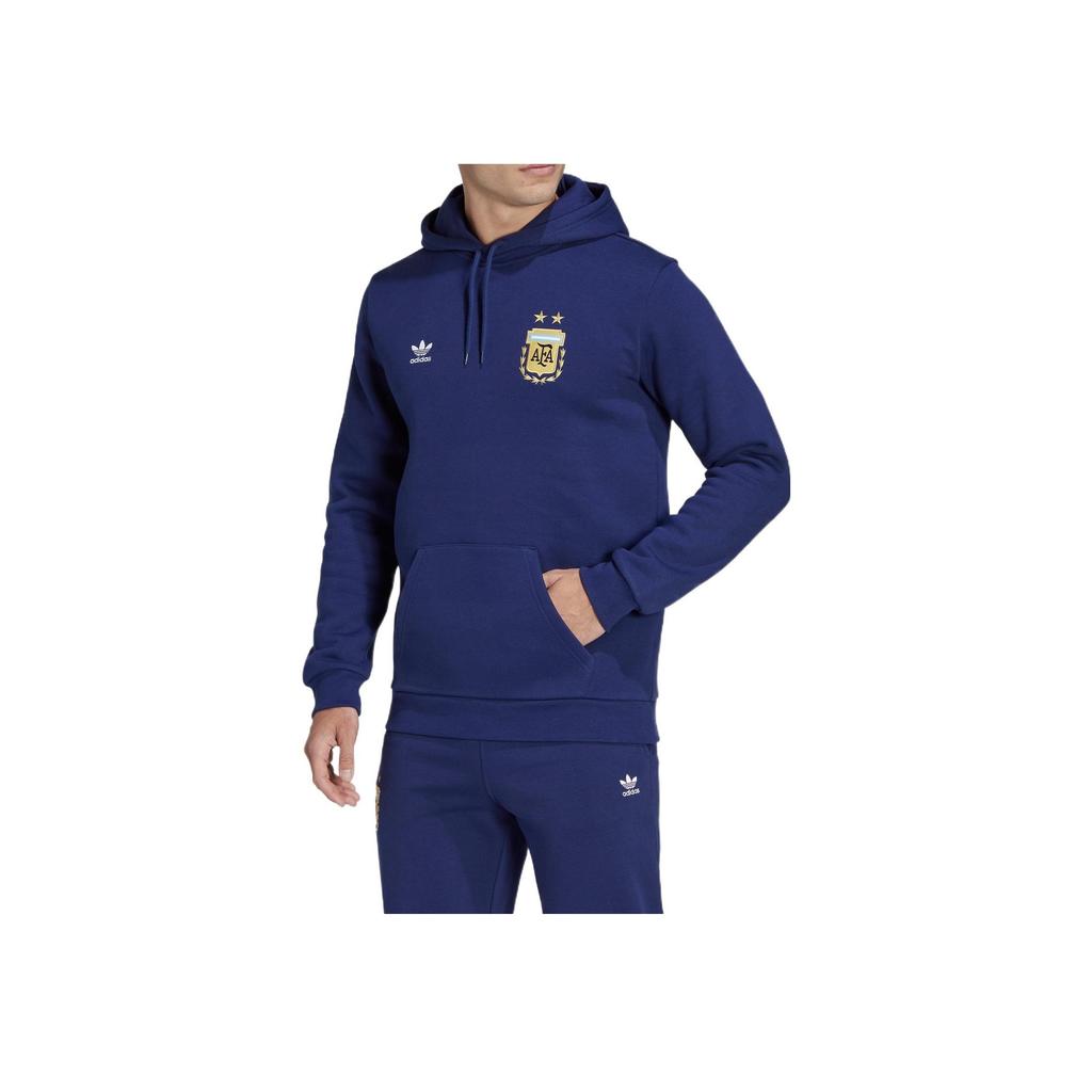 Adidas Originals Trefoil Print Logo Argentina Football Hooded Pullover Sweatshirt Men Tops Blue IC1852