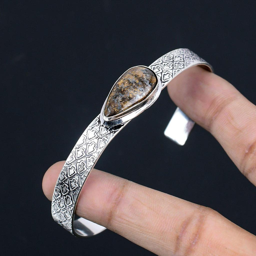 Birthday Gift For Her Natural Bronzite Gemstone Bangle Adjustable 925 Silver