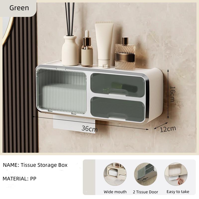 Bathroom Tissue Box Face Towel Storage Box Waterproof Wall Mounted Non Perforated Clean Face Towel Makeup Cotton Storage Rack