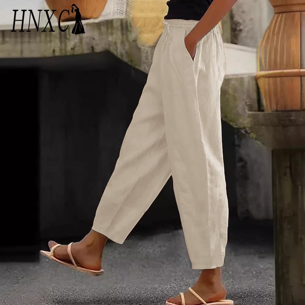 HNXC Женские модные повседневные однотонные брюки и капри с принтом