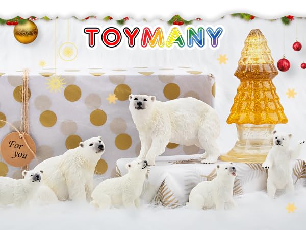 TOYMANY Animal Figure Polar Bear Parent and Realistic Animal Miniature Popular Animal Birthday New Ages 6 and Up 6-Piece Set, Figures, Child, Winter,