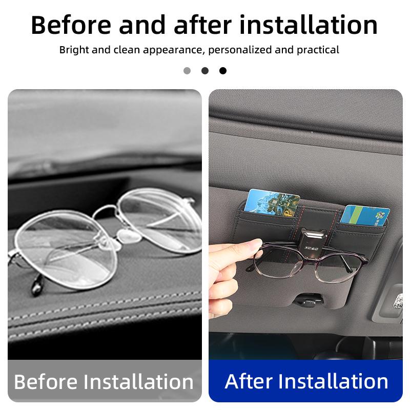 Car Leather Shield-Shaped Double-sided Card Holder Visor Sunglasses Clip For Volvo XC60 C30 T6 S60 C70 XC40 V40 XC70 AWD V90 S90