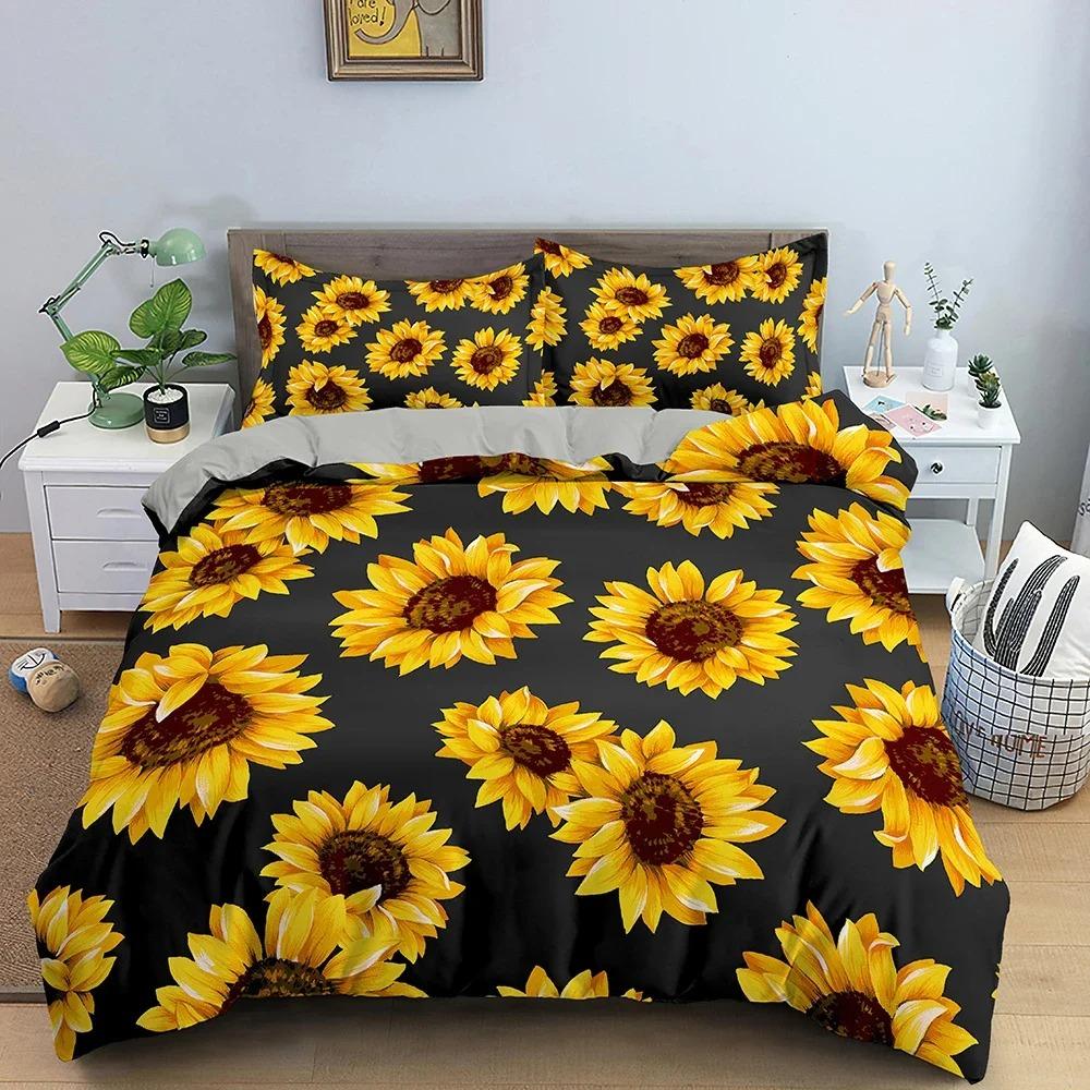 Pillowcase Single Double Size Home Textile with Sun Flower Duvet Cover Floral Bedding Set 3D Printed Comforter Covers Tool