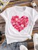 (Азиатский размер) модный love heart цветок футболки Печатная одежда Женская с круглым вырезом С коротким рукавом Женский топ Повседневная футболка Модная женская графическая футболка