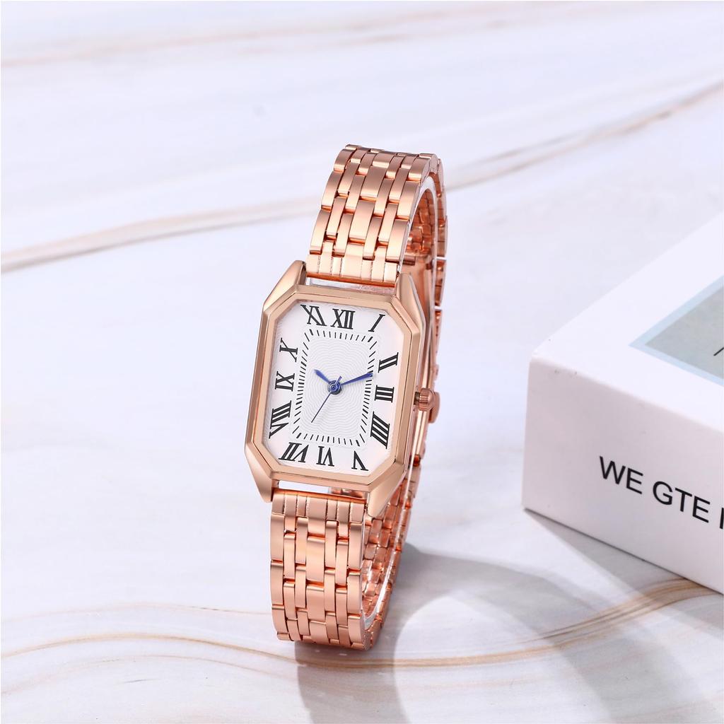 Square Roman Analog Stainless Steel Quartz For Commuting To Work or Fashion Rose Gold Gift for Girlfriend Women's Watch Simple, Stylish, Cute,