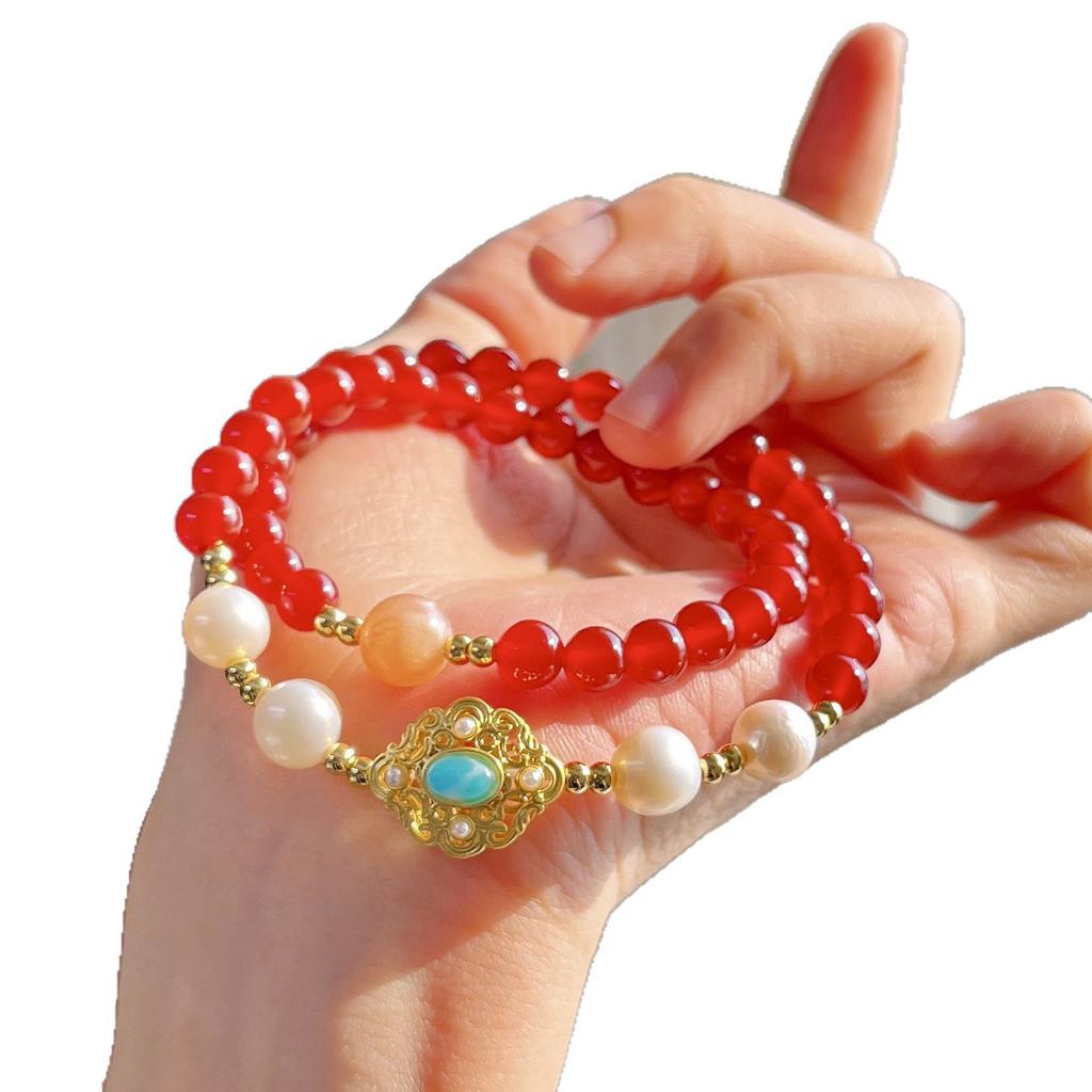 Natural Chalcedony Freshwater Pearl Design Bracelet Bracelet
