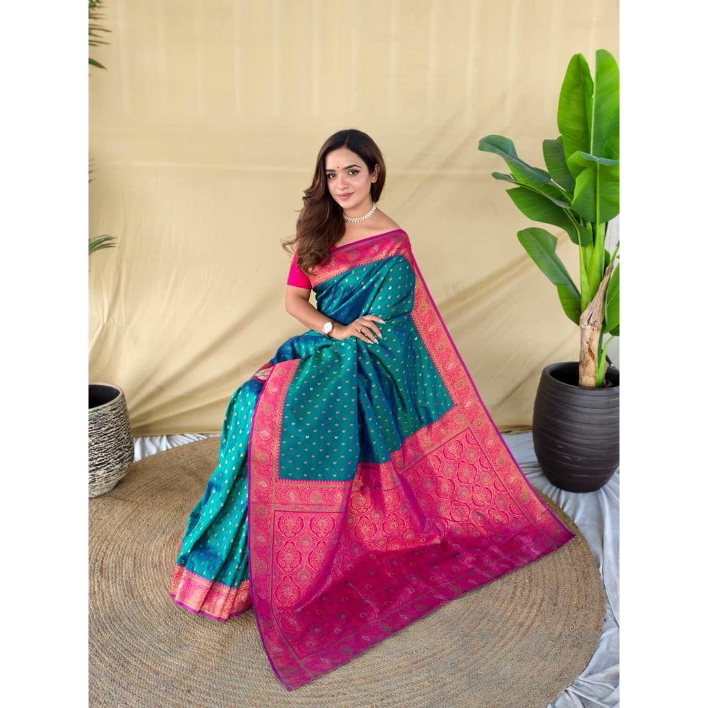Pure soft paithani silk saree woth beautiful contrast weaving border with allover beautiful weaving and rich weaved pallu