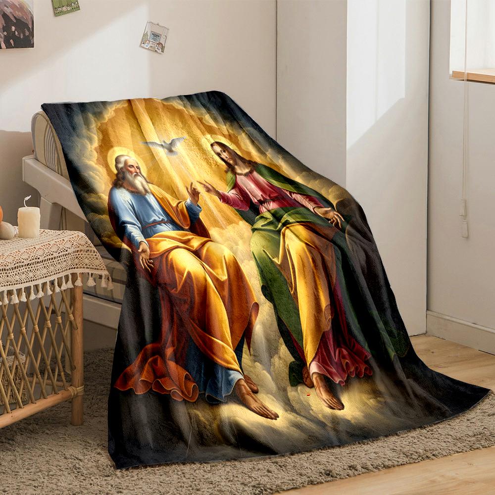 Holy Trinity Illustration with Radiant DoveFlannel blanket for bedroom, living room, sofa, and nap