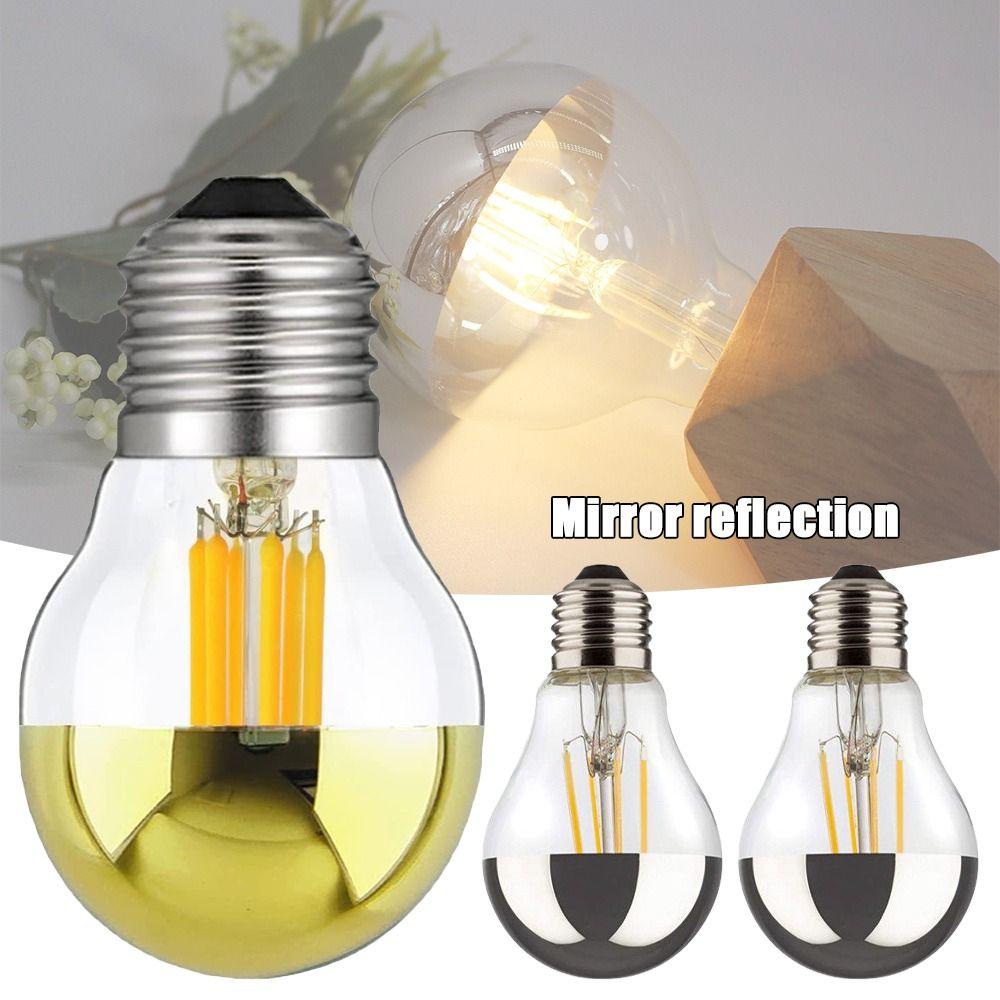 Bulbs New E27 Silver Light Ncandescent Mirror Reflection A60 Semi-plated Bulb LED Filament Bulb