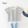 Лето 2025 года, новая детская полосатая футболка с короткими рукавами, корейская версия детского топа с круглым вырезом и открытыми плечами