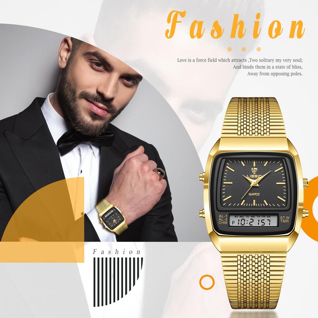 Waterproof Gold Antique Stainless Steel Rectangular Watch Quartz Watch Fashion Watch Gold Birthday Anniversary Day Christmas Day Present Men's