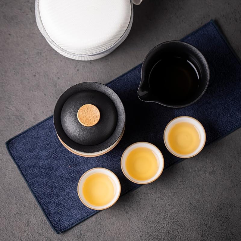 200ml Portable Storage Bag Ceramic Lid Bowl Quick Tea Cup One Pot Three Cups Tea Set