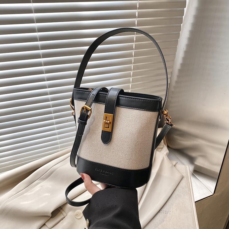 Ielgy Contrast Color Niche Messenger Bag Casual Portable Bucket Bag