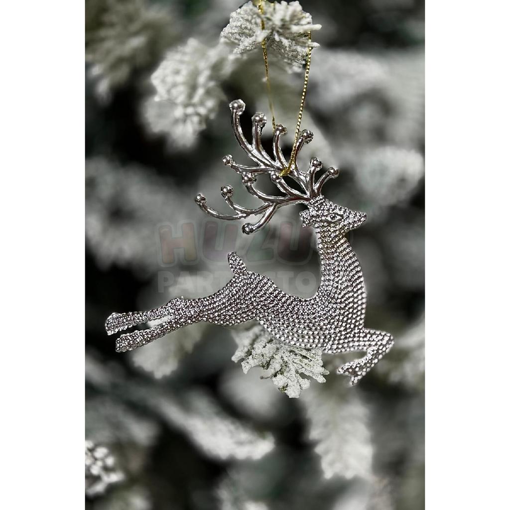 2 Pieces Running Deers Christmas Tree Ornament Silver Gray Colored Deer 11x13 Cm New Year Pine Tree Ornament