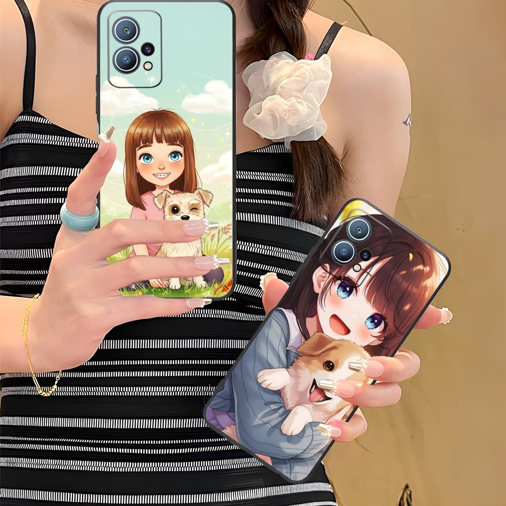 Girl Dog Puppy Matte TPU Mobile Phone Case for Huawei P60 P50 P40 P30 P20 P10 P9 P8 Pro Lite Plus Colorful Printing Cover