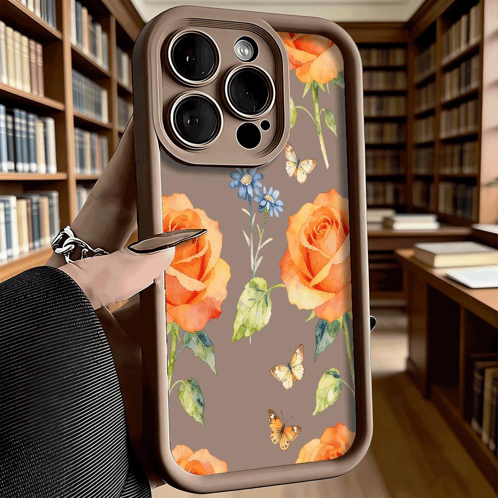 Orange Roses Butterflies Shockproof Soft Phone Case For Xiaomi Redmi Note 15 14 13 12 11 10 9 8 Pro Anti-Slip Anti-Fall Cover