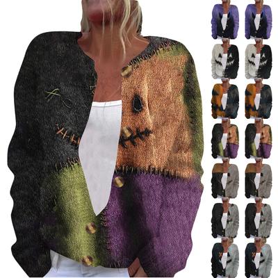 Женская модная принтованная куртка с длинным рукавом и вязанным кардиганом на пуговицах