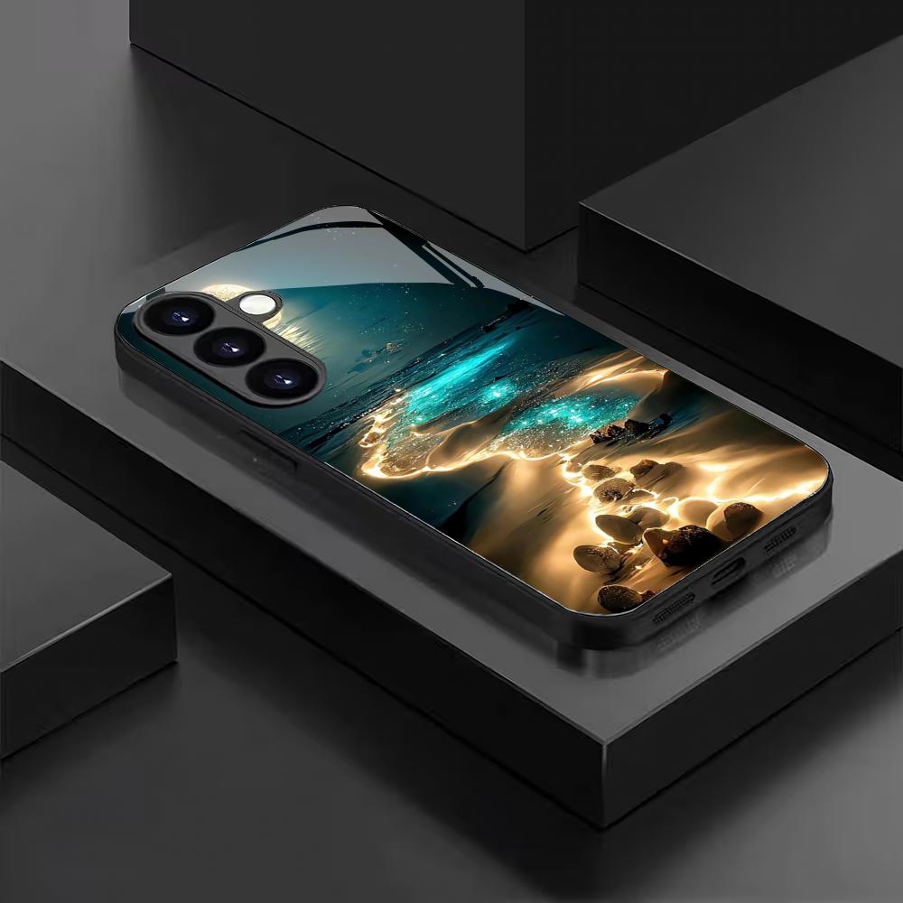 Закаленное стекло с рисунком пляжа для телефона, подходит для Samsung Galaxy S26 S25 S24 S23 S22 S20 FE/Ultra/Plus5G, противоударная задняя крышка