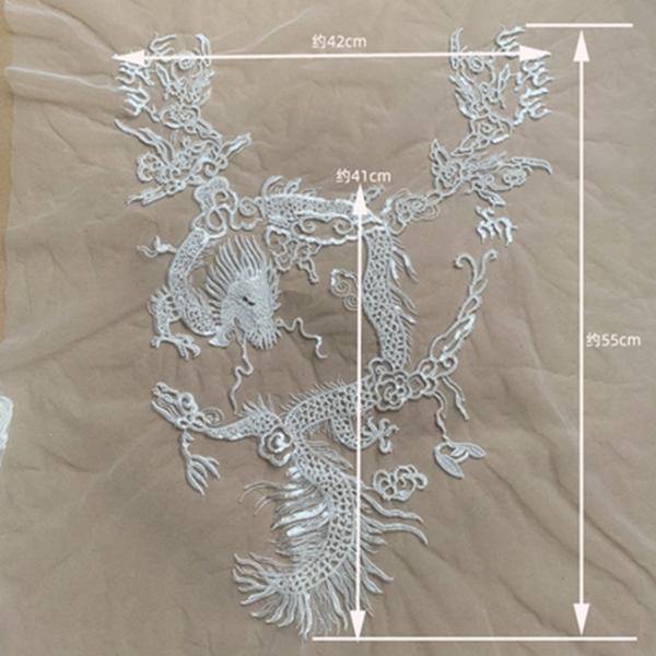 Новое сексуальное роскошное черное сетчатое платье с вышивкой из бисера, аппликация, нашивка с блестками, благоприятное платье с облаком и драконом, ткань с аппликацией на спине