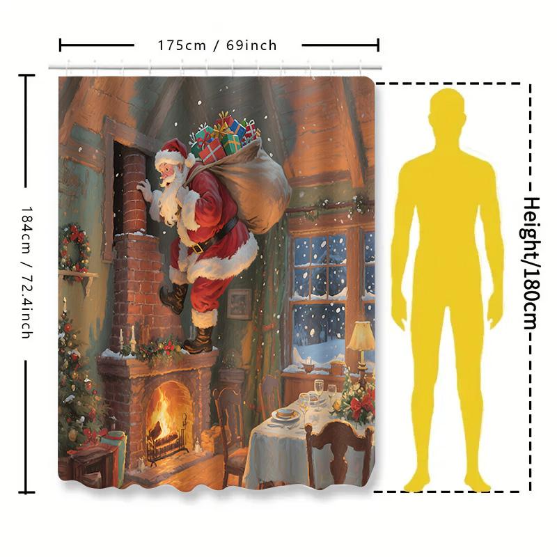 Дед Мороз, лезущий по трубе с подарками, Рождественская занавеска для душа, Праздничный декор для ванной комнаты, Рождественская вечеринка, Домашний акцент