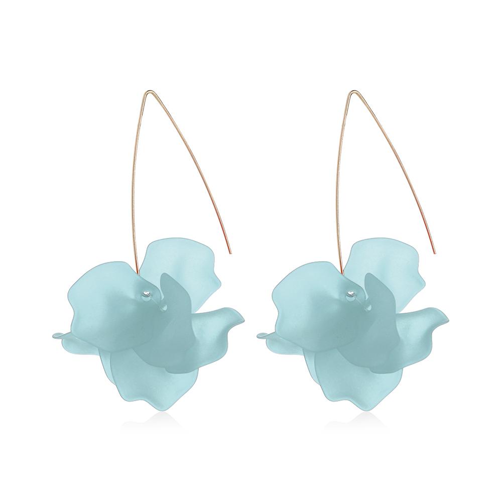 Fashion Women Jewelry Long Drop Bohemia Hook Resin Petal Dangle Stud Flower Earrings