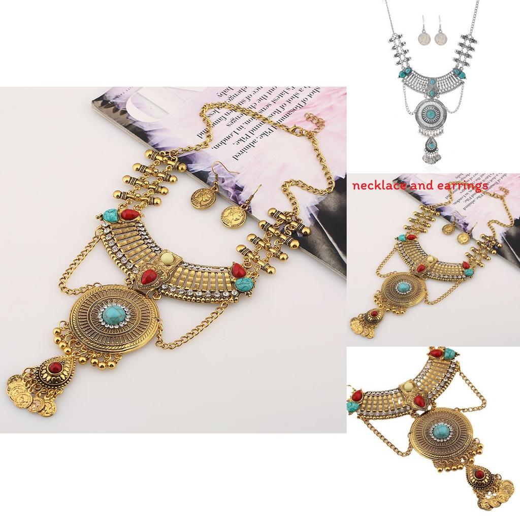 Ethnic Style Simulation Gemstone Decoration Women Necklace And Earring Set