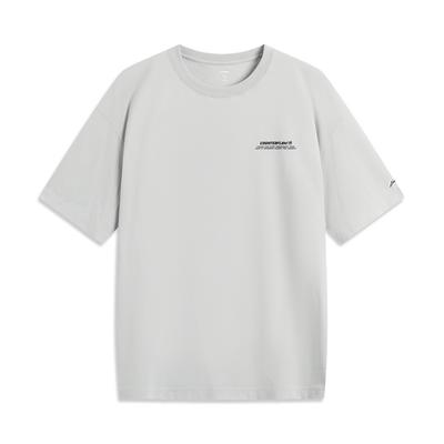 Li Ning CF Однотонная футболка с надписью, круглым вырезом, ледяная на ощупь, удобная, антибактериальная, с коротким рукавом, мужская футболка, кирпично-серая ATSV189-5