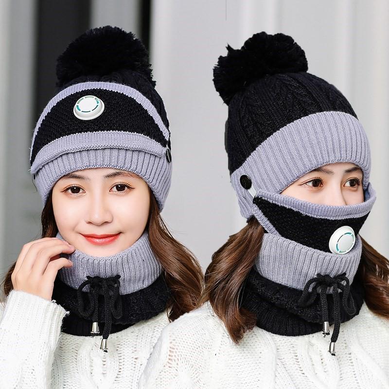 3 Pieces Women's Knitted Hat Scarf Caps Neck Warmer Winter Hat Ladies Girls Skullies Beanies Capst