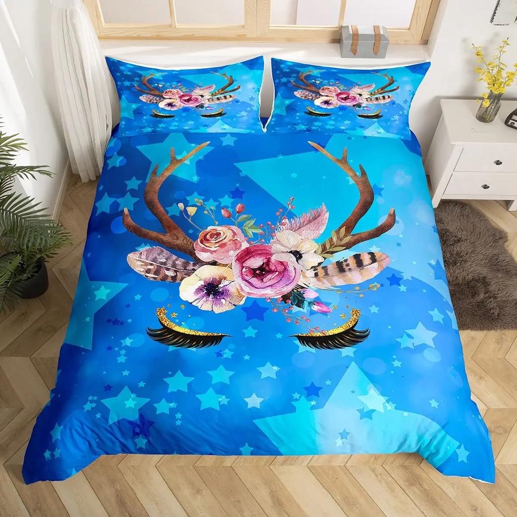 Unicorn Eyelas Duvet Cover Gradient Red and Purple Rainbow Golden Long Lashes Glittering Polyester Bedroom Decorations Women Kid