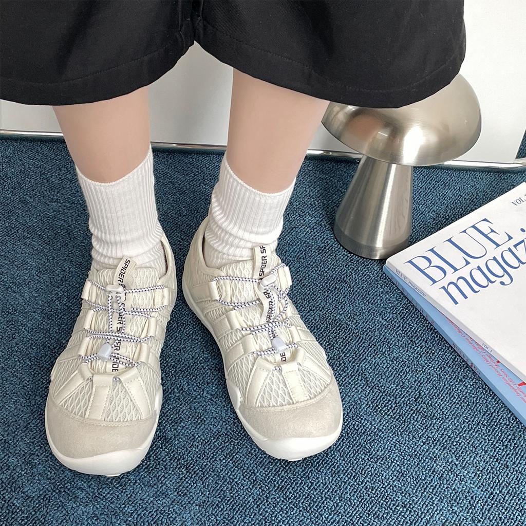 Leather casual sports board shoes mesh breathable big head ugly cute soft sole outdoor mountaineering moral training shoes women 2025 new