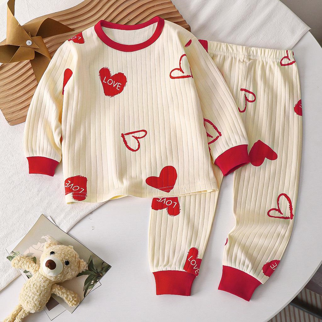 Kids Boys Girls Warm Pajamas Cute Cartoon Long Sleeve T-Shirt + Pants Toddler Baby Autumn Underwear Clothing Sets