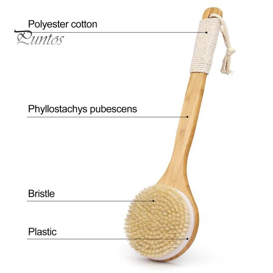 Щетка для ванны из бамбука с длинной ручкой и шнурком, нескользящая эргономичная ручка, щетка для сухого мытья тела, щетка для душа для спины