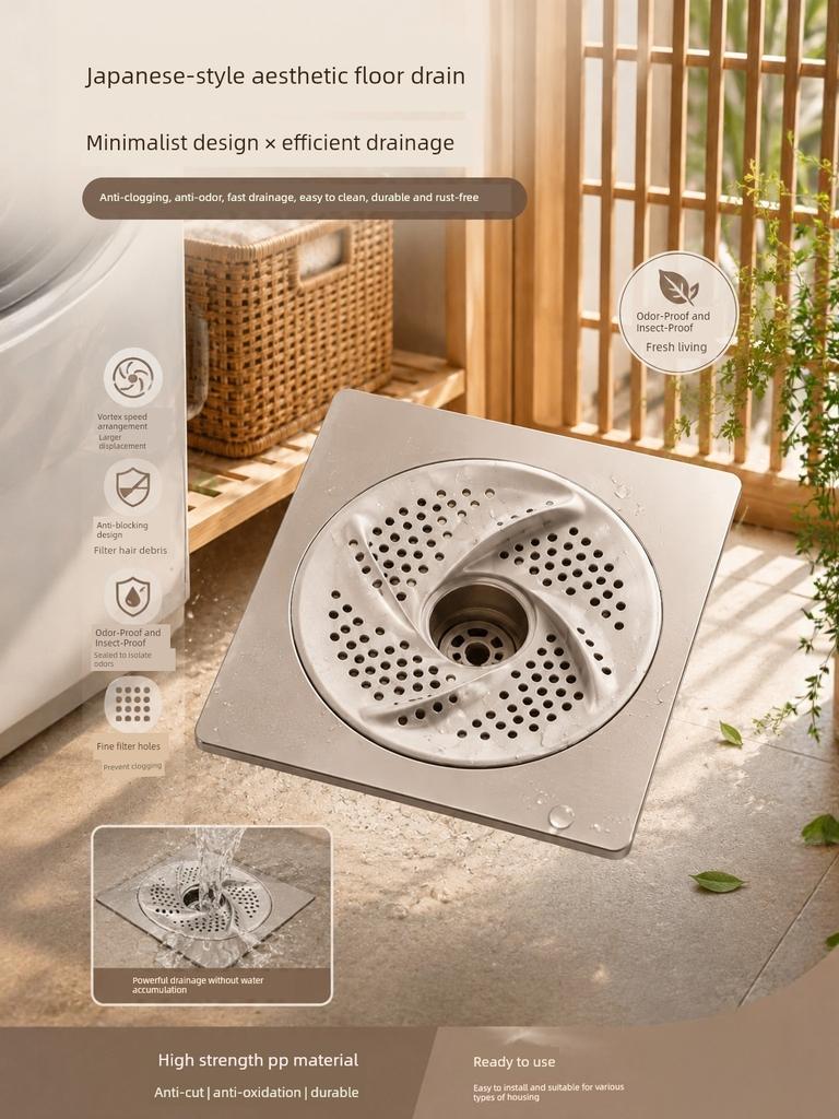New Japanese-Style Drain Filter Net for Bathroom Hair, Vortex Drain Stopper, Anti-Insect and Anti-Odor Gadget