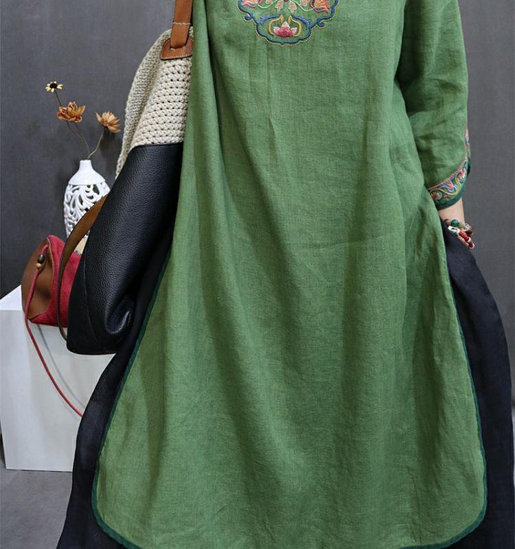 Женское платье большого размера в стиле ретро с вышивкой и воротником-стойкой