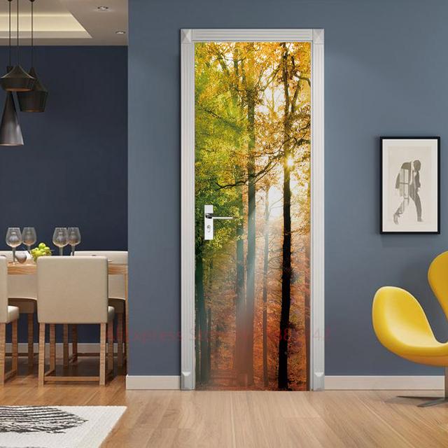 Растение, джунгли, пейзаж, наклейки на дверь, украшение для спальни, ванной комнаты, комната для мальчиков и девочек, оконная стена, 3d обои, вход, постер, фреска