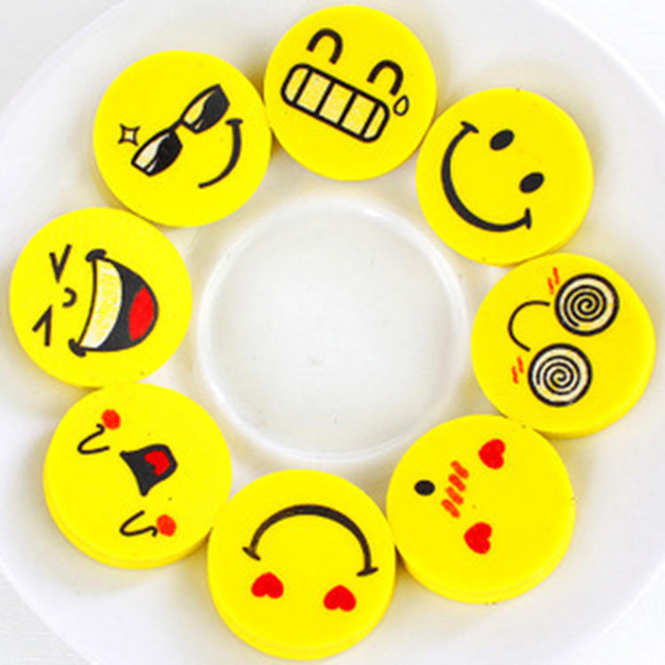144Pcs Cute Cartoon Smiley Face Erasers Mini Round Pencil Erasers Set For Kids School Rewards Gifts
